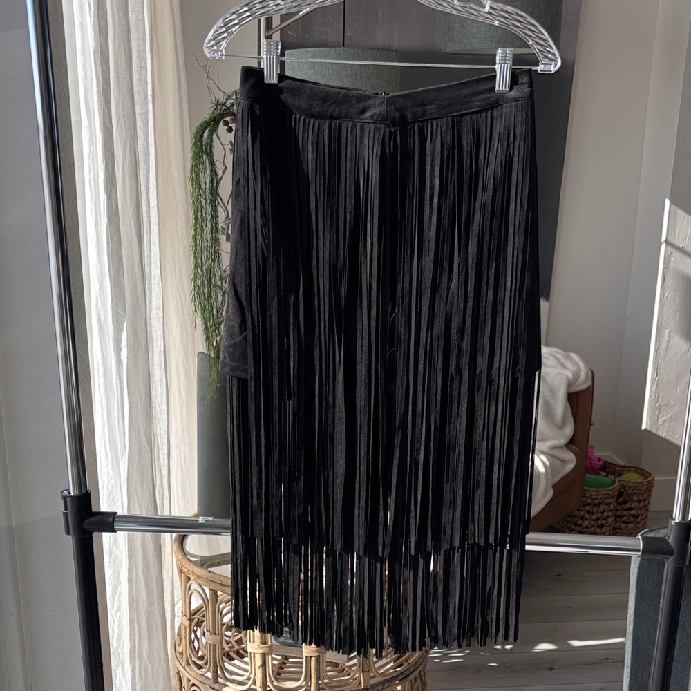 Source Unknown Charcoal Asymmetrical Fringe Skirt
